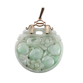 14k Gold Carved Jade Pendant