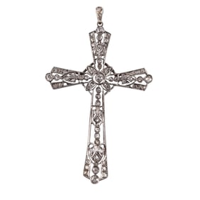 Antique Art Deco Platinum Diamond Cross Pendant