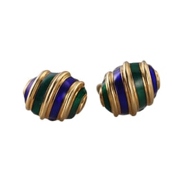 18k Gold Blue Green Enamel Cufflinks
