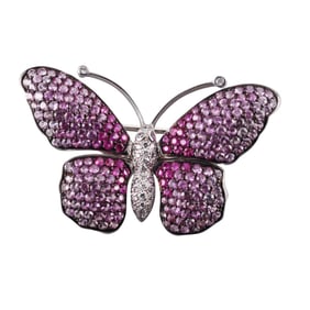 18k Gold Pink Sapphire Diamond Butterfly Brooch