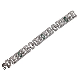 Art Deco Platinum Diamond Emerald Bracelet