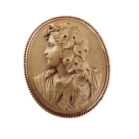 Antique 14k Gold Lava Cameo Brooch Pendant