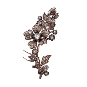 Antique Gold Silver Rose Cut Diamond Flower Brooch Pin