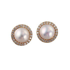18k Gold Mabe Pearl Diamond Earrings