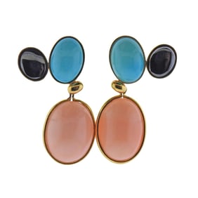 Tiffany & Co Picasso Coral Turquoise Hematite Gold Earrings