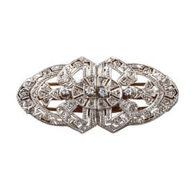 Midcnentury 18k Gold Diamond Double Clip Brooch Pin