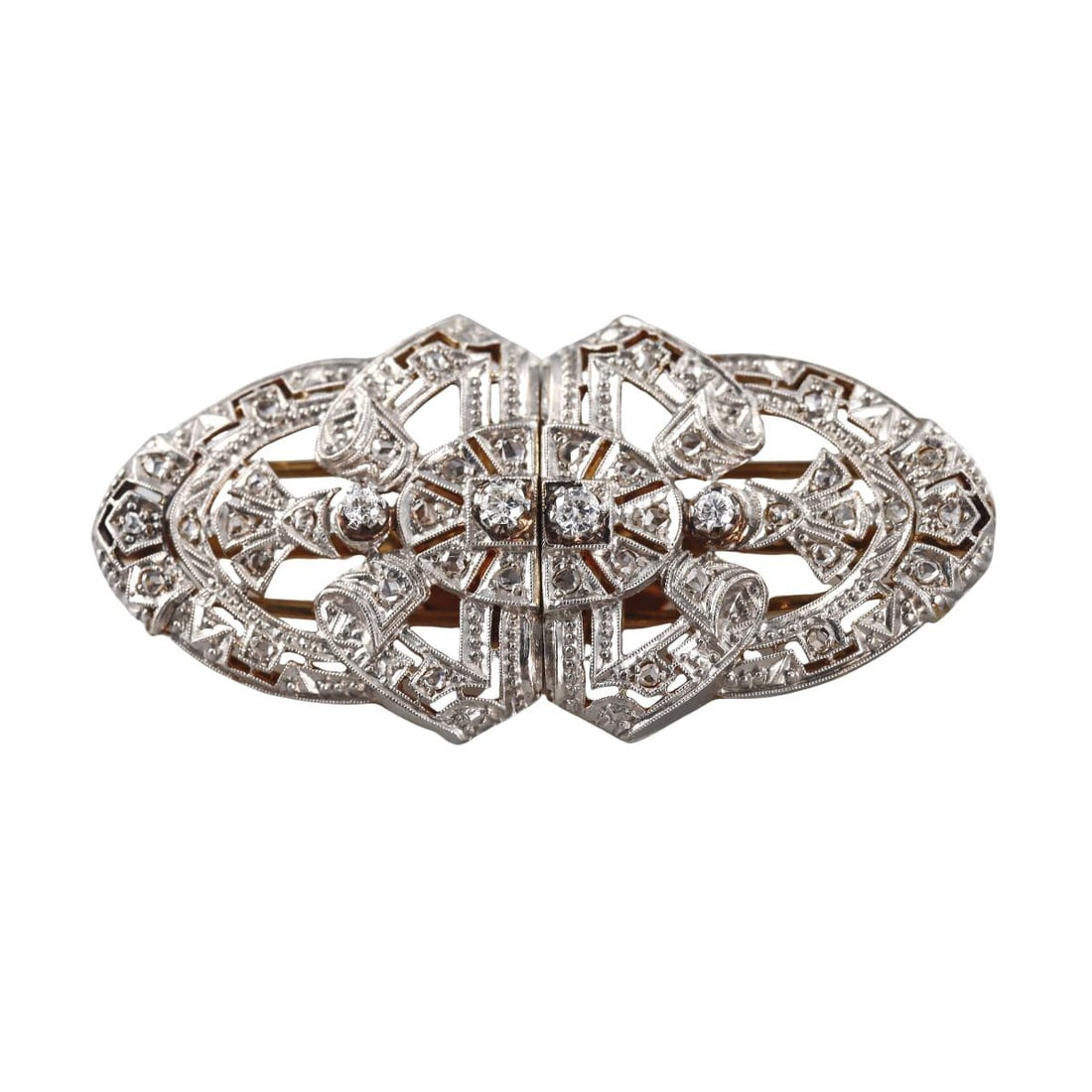 Midcnentury 18k Gold Diamond Double Clip Brooch Pin (1 of 5)