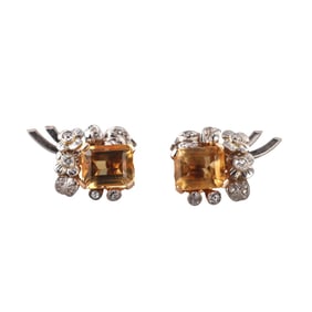Retro 18k Gold Diamond Citrine Earrings