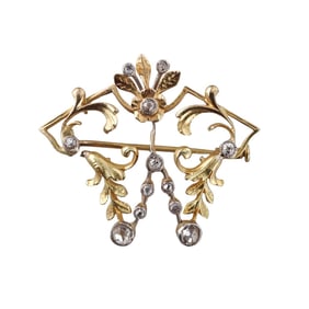 Antique 18k Gold Diamond Pendant Brooch