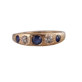 Antique 14k Gold Diamond Sapphire Gypsy Ring