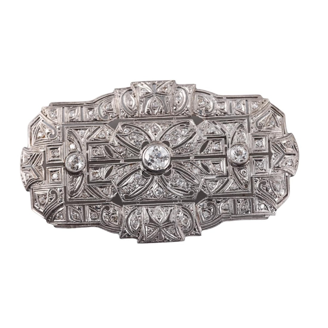 Art Deco Platinum Diamond Brooch Pin (1 of 3)