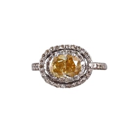 Certified 2ct Fancy Orangy Yellow Diamond 14k Gold Engagement Ring