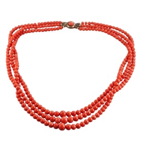 Antique Victorian Silver Coral Bead Necklace