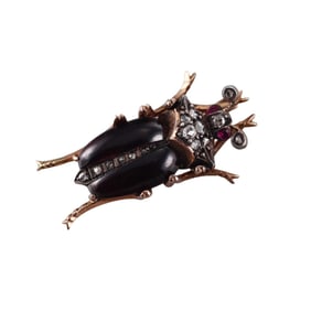 Antique 14k Gold Silver Garnet Diamond Bug Insect Brooch Pin