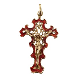 Antique 18k Gold Enamel Cross Pendant