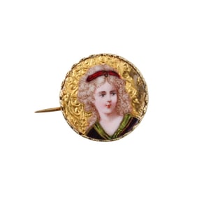 Antique 18k Gold Miniature Portrait Brooch Pin