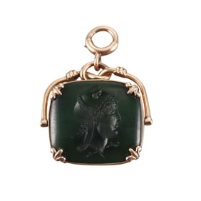 Antique 14k Gold Nephrite Intaglio Flip Pendant