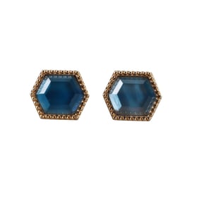Orly Marcel 18k Gold Blue Crystal MOP Stud Earrings