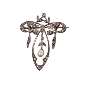 Antique Silver Gold Pearl Diamond Brooch Pin