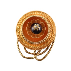 Antique Victorian 18k Gold Garnet Diamond Locket Brooch Pin
