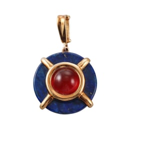 1970s 18k Gold Carnelian Lapis Pendant