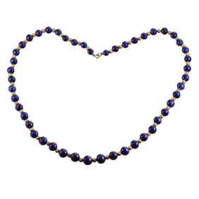 Antique 14k Gold Etruscan Beading Lapis Necklace