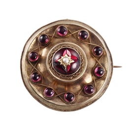 Antique Victorian 14k Gold Rhodolite Garnet Pearl Locket Brooch Pendant