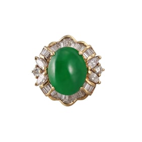 18k Gold 4ct Jade Diamond Ring