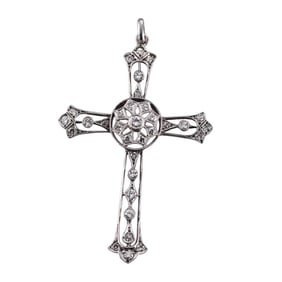 Art Deco Platinum Diamond Cross Pendant