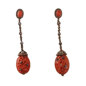 18k Gold Sponge Coral Diamond Drop Earrings