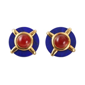 Cartier Aldo Cipullo 1970s 18k Gold Lapis Carnelian Earrings