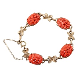 Vintage 14k Gold Carved Coral Bracelet
