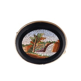 Antique 14k Gold Micro Mosaic Onyx Brooch Pin