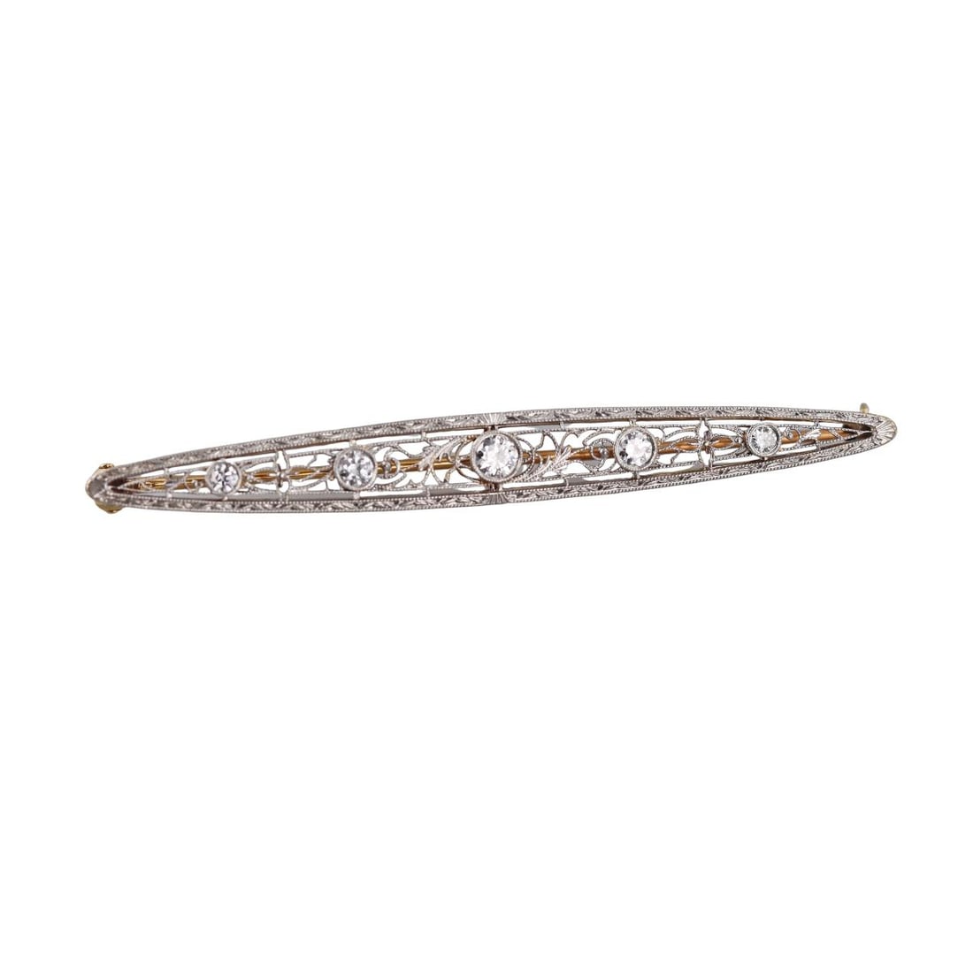 Art Deco Gold Platinum Diamond Filigree Brooch Pin (1 of 4)