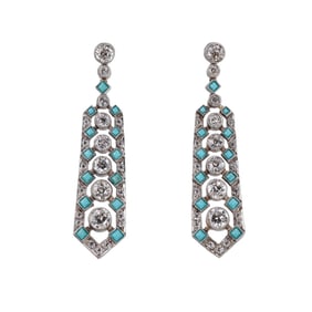Platinum Diamond Turquoise Drop Earrings