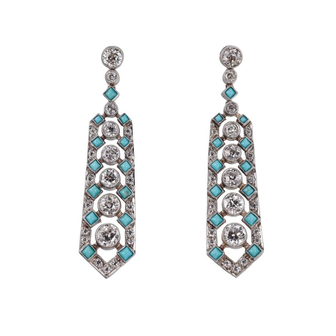 Platinum Diamond Turquoise Drop Earrings (1 of 5)
