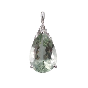 14k Gold 35ct Prasiolite Diamond Pendant