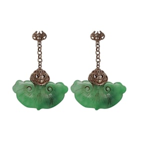 Sterling Silver Carved Jade Drop Earrings