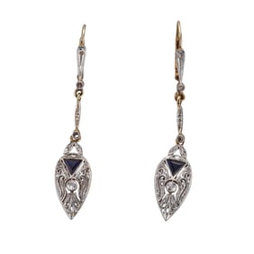 18k Gold Platinum Diamond Sapphire Drop Earrings
