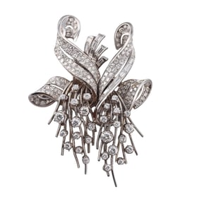 Midcentury Platinum 4.50ctw Diamond Double Clip Brooch