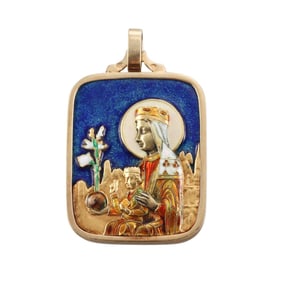 Masriera Y Carrera 18k Gold Enamel St. Mary Pendant Medallion