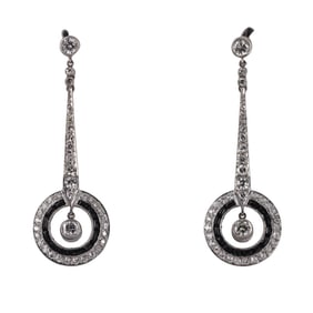 Platinum Diamond Onyx Drop Earrings