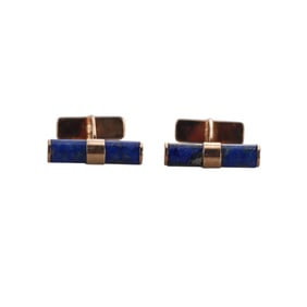 Midcentury 14k Gold Lapis Bar Cufflinks