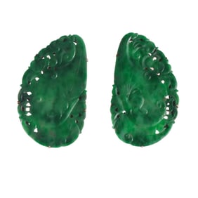 Trio Carved Jade Gold Earrings