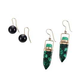 Gold Onyx Malachite Chrysoprase Earrings Lot of 2 Pairs