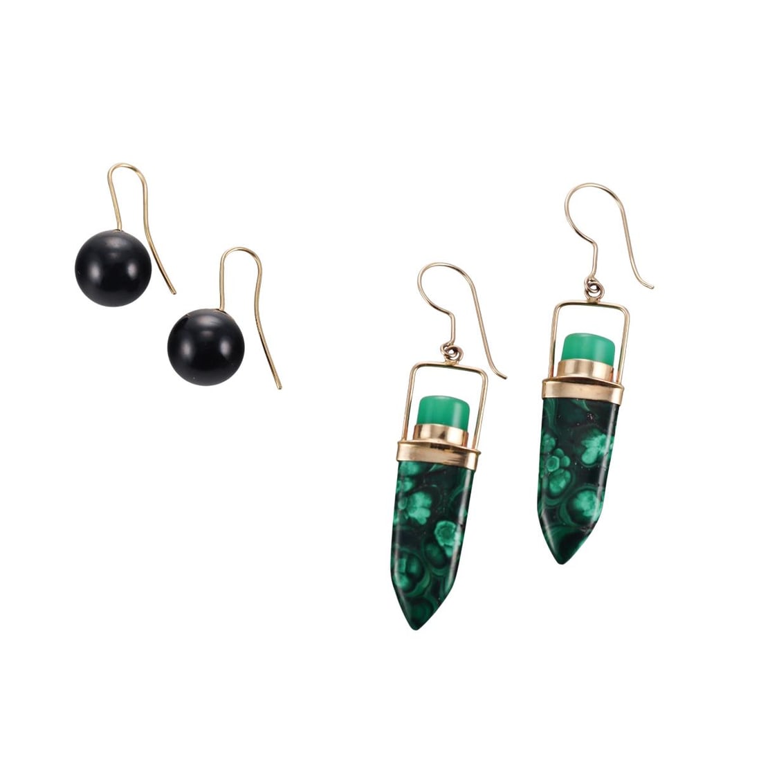 Gold Onyx Malachite Chrysoprase Earrings Lot of 2 Pairs (1 of 5)