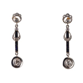 18k Gold Platinum Diamond Sapphire Drop Earrings