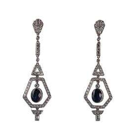 Platinum Diamond Sapphire Drop Earrings