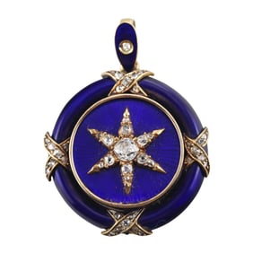 Antique Victorian 18k Gold Diamond Enamel Locket Pendant