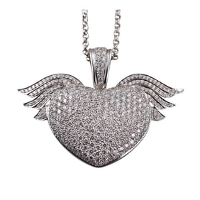 18k Gold 6ctw Diamond Winged Heart Pendant Necklace
